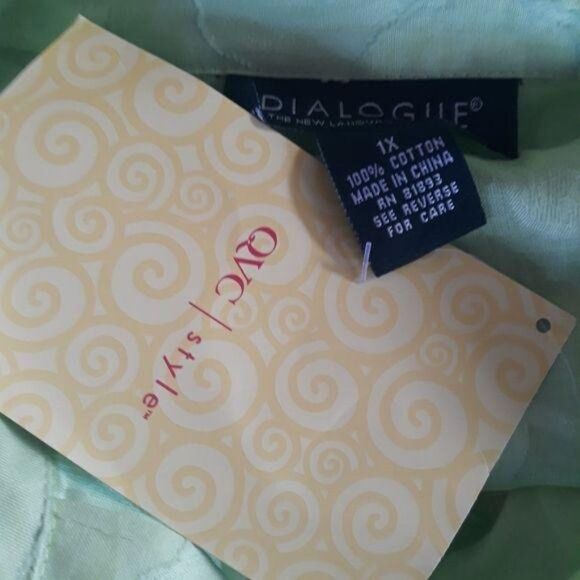 Dialogue Cotton Top Button Up Botanical Leaf Floral Print Neon Green Sz 1X - Picture 8 of 8